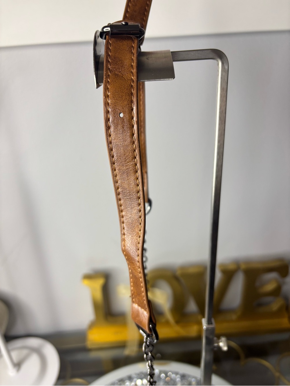 Rhinestone buckle Studded Brown Leather Crossbody NWOT - Picture 11 of 16